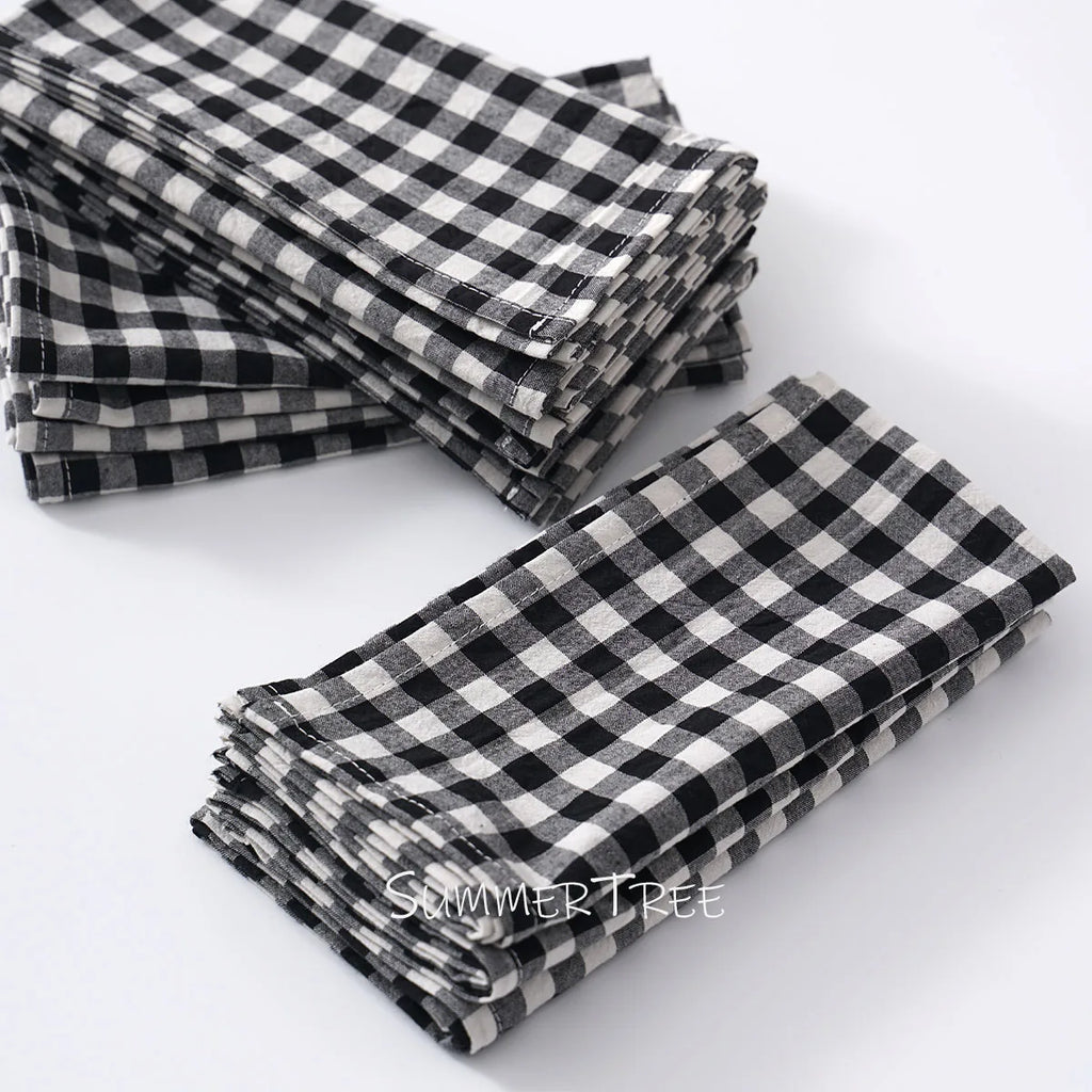 Set of 10 Gingham Cotton Napkins 42x42cm Reusable Check Cloth Napkin for Wedding Christmas Dinner Party Banquet Home Table Decor