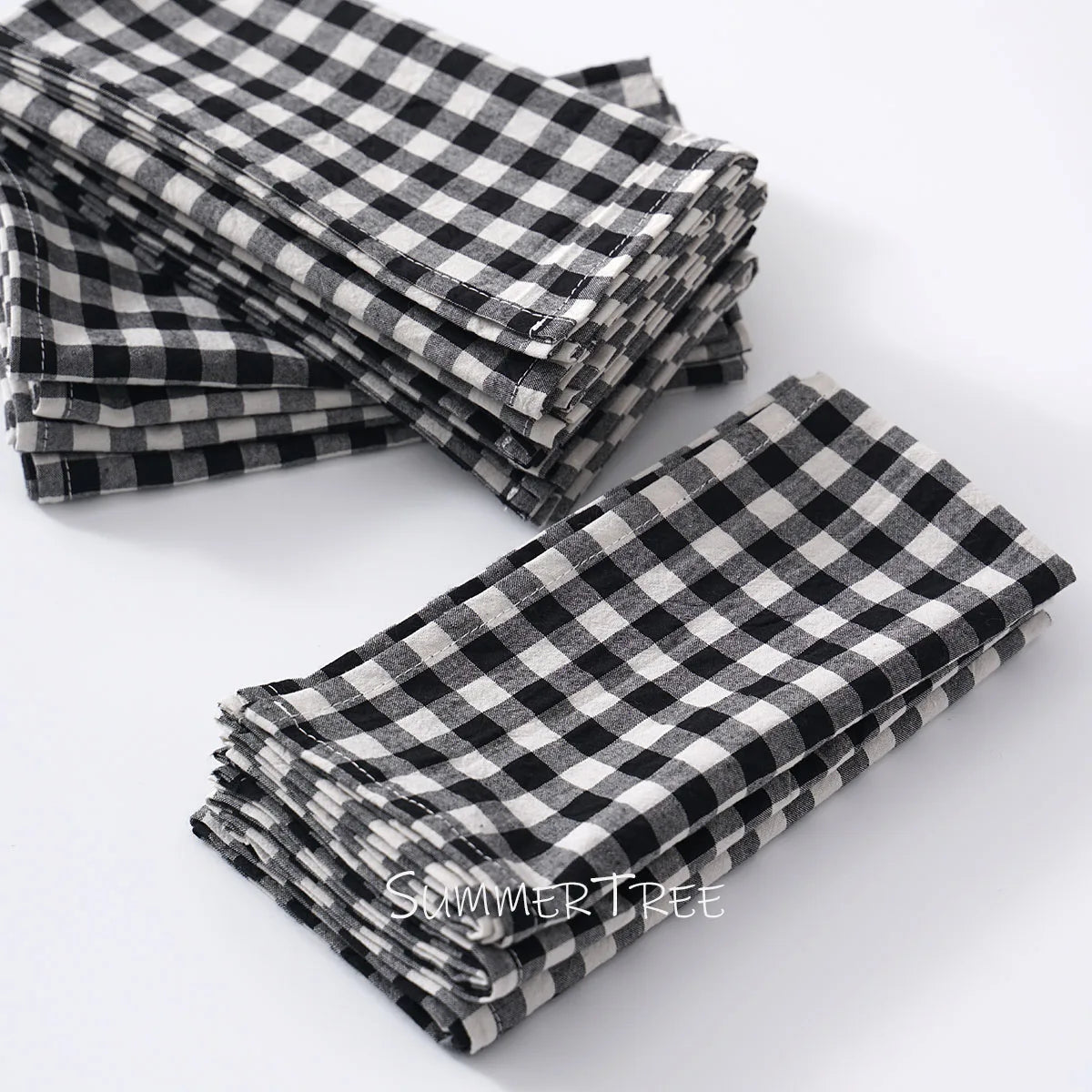 Set of 10 Gingham Cotton Napkins 42x42cm Reusable Check Cloth Napkin for Wedding Christmas Dinner Party Banquet Home Table Decor
