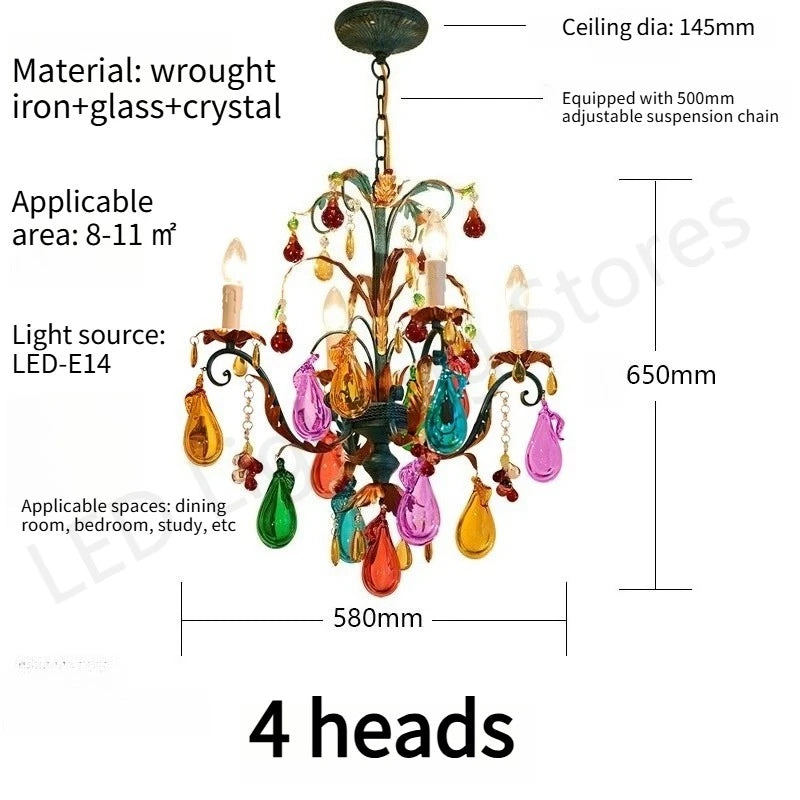 Murano-Style Multicolor Candle Glass Chandelier