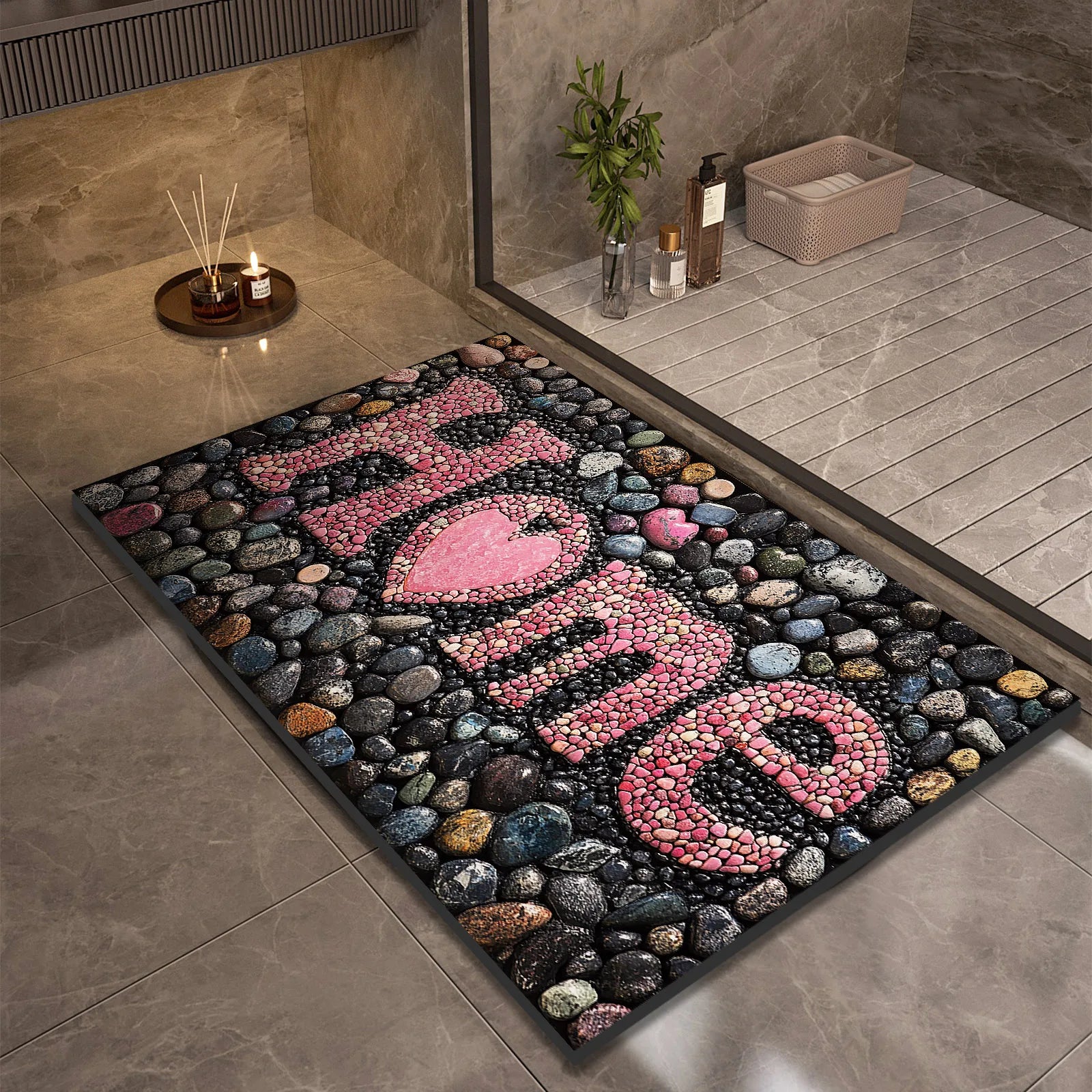 Stone Design Diatomite Bath Mat Bathroom Non-slip Shower Foot Mats Absorbent Quick Dry Toilet Rugs Carpet Doormat Washable
