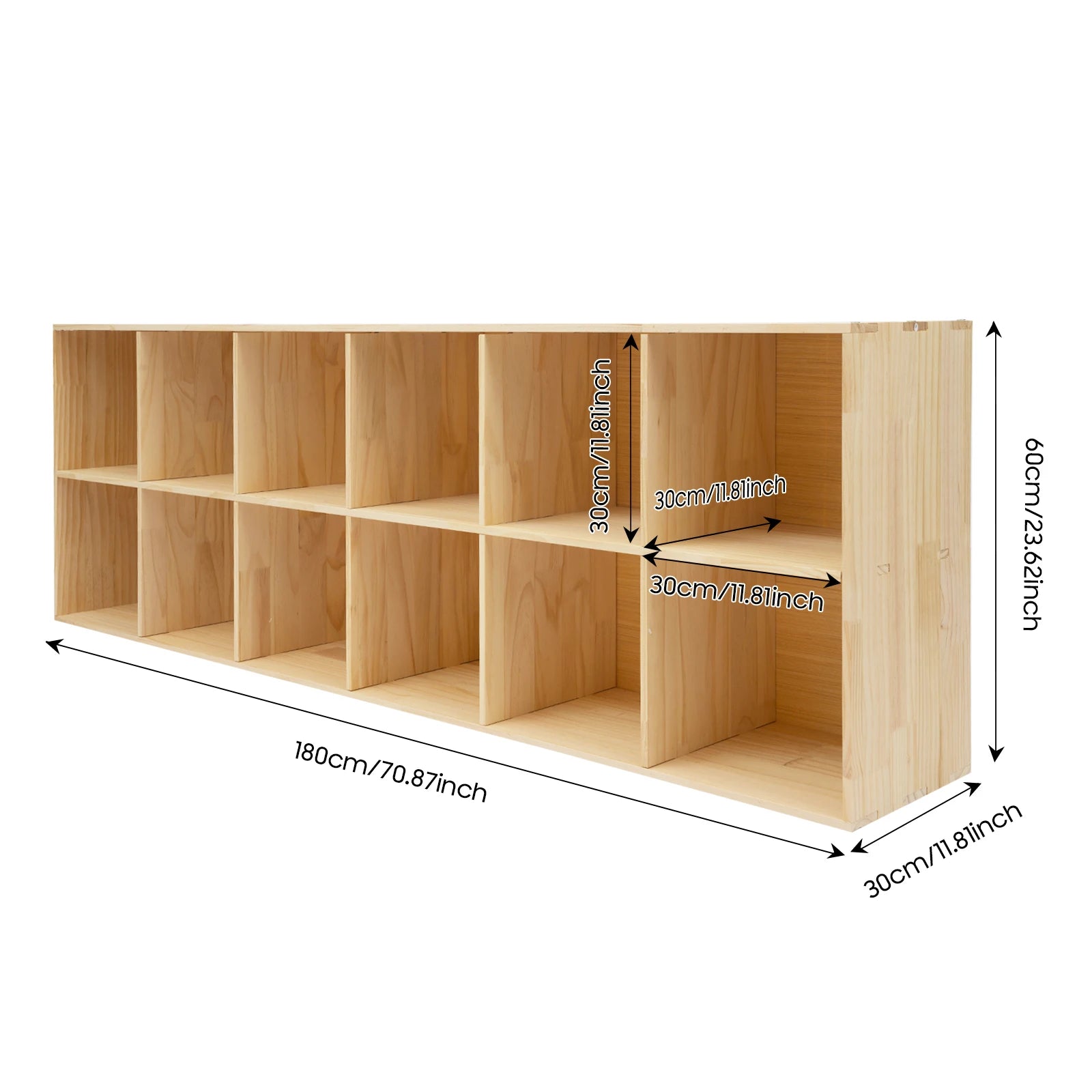 12-Cube Solid Wood Bookcase
