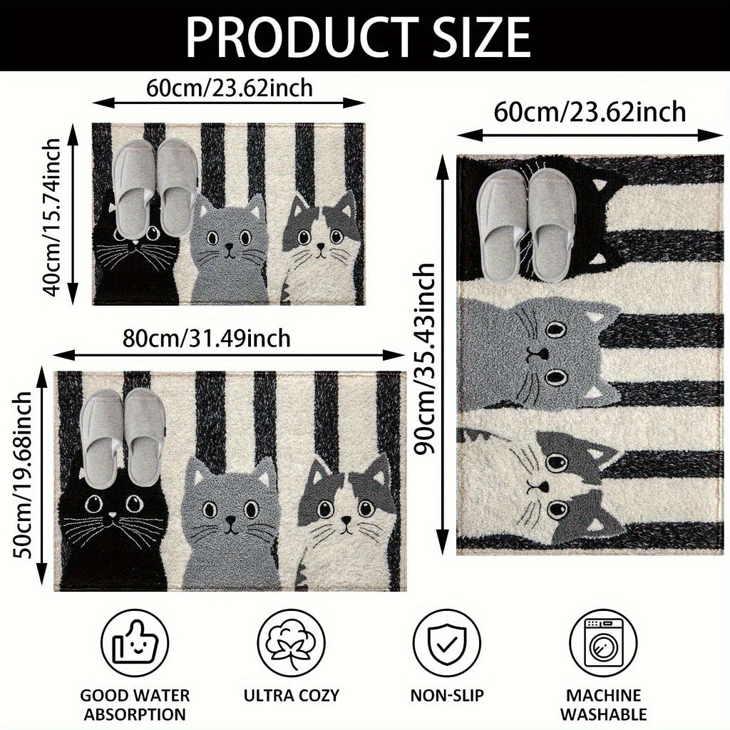 Striped Cat Waterproof Area Rug