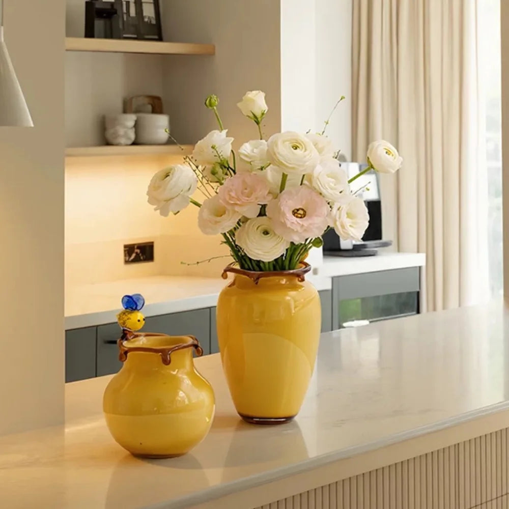 Bee Accent Glazed Glass Vase