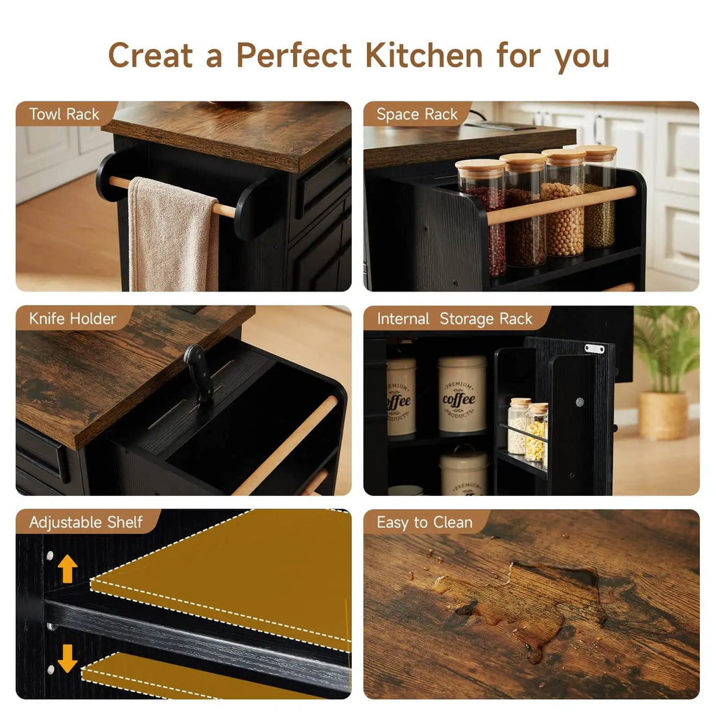 60-Inch Drop-Leaf Rolling Kitchen Island