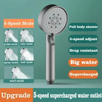 High Pressure Shower Head 5 Modes Adjustable Showerheads with Hose Water Saving One-Key Stop Spray Nozzle Bathroom Accessories