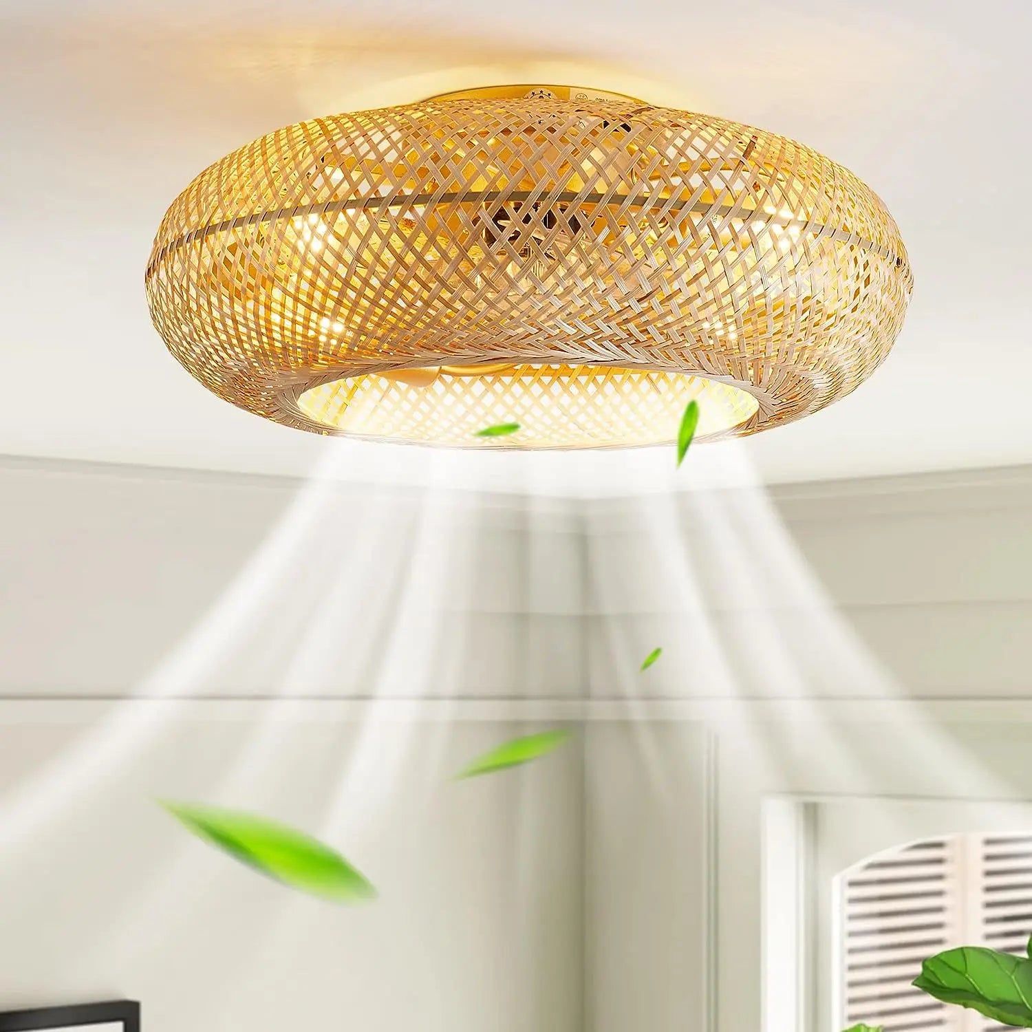 Bamboo Remote-Control Ceiling Fan with Light