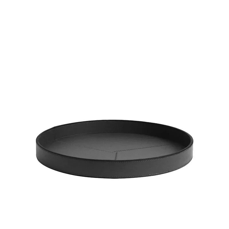 Round Black Leather Valet Tray
