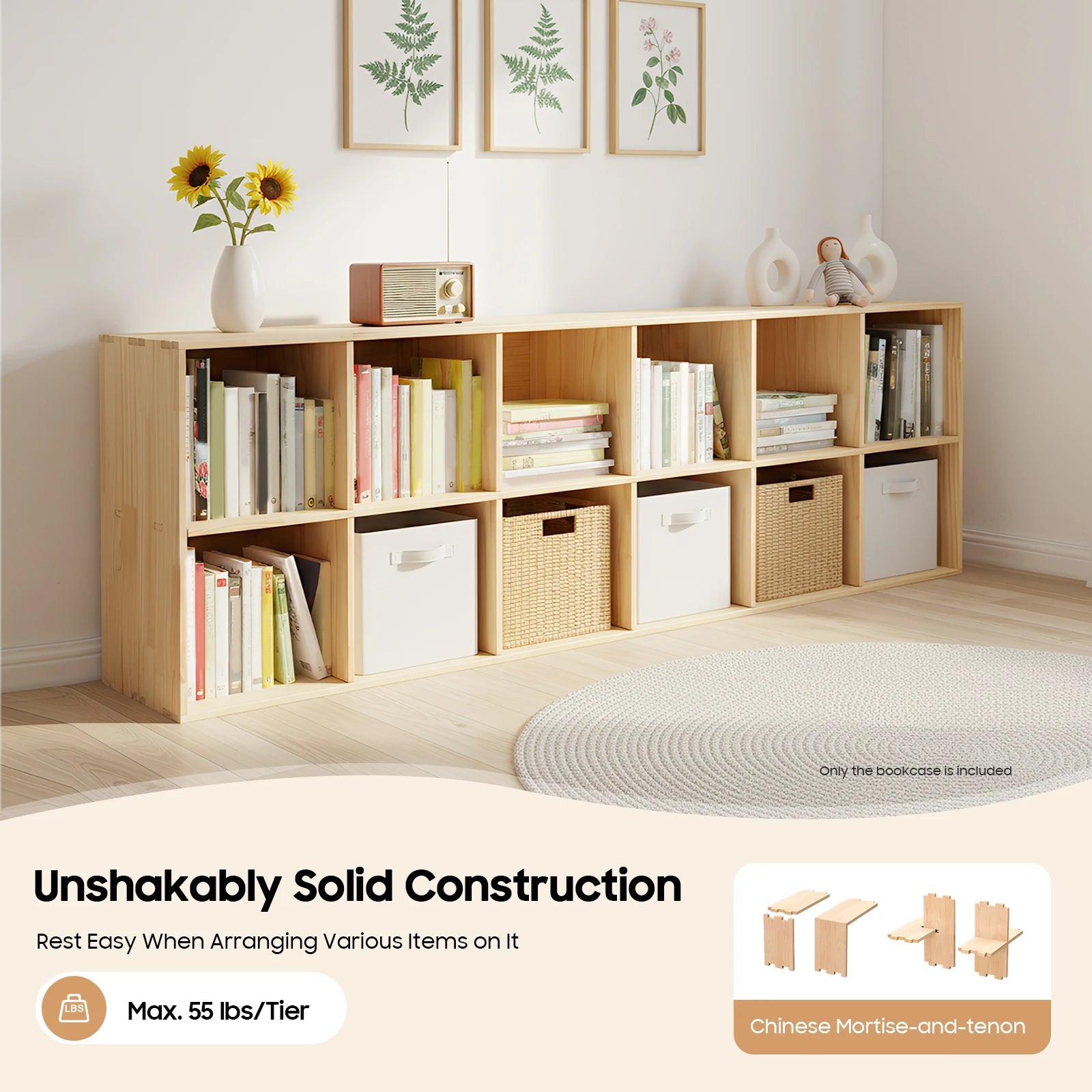 12-Cube Solid Wood Bookcase