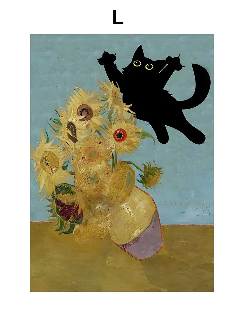 Modern Black Cat Canvas Wall Art