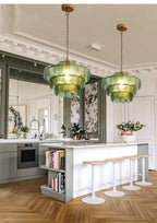 Green & Amber Cut-Glass LED Chandelier