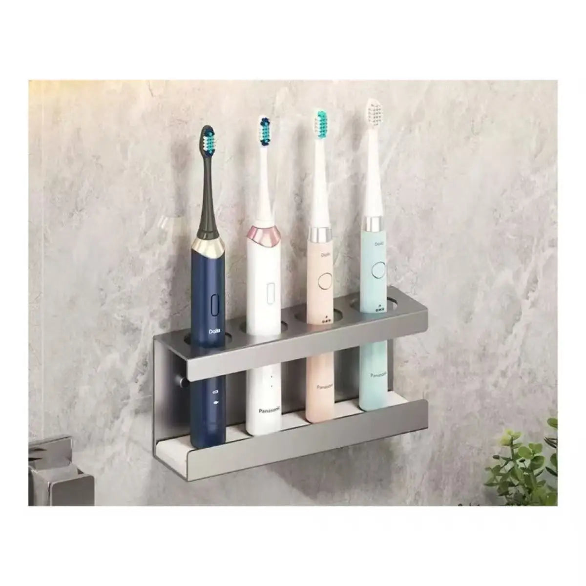 Toothbrush Holder Wall Mounted No Drill Bathroom Storage Rack with Mouthwash Cup Organizer for Electric Toothbru