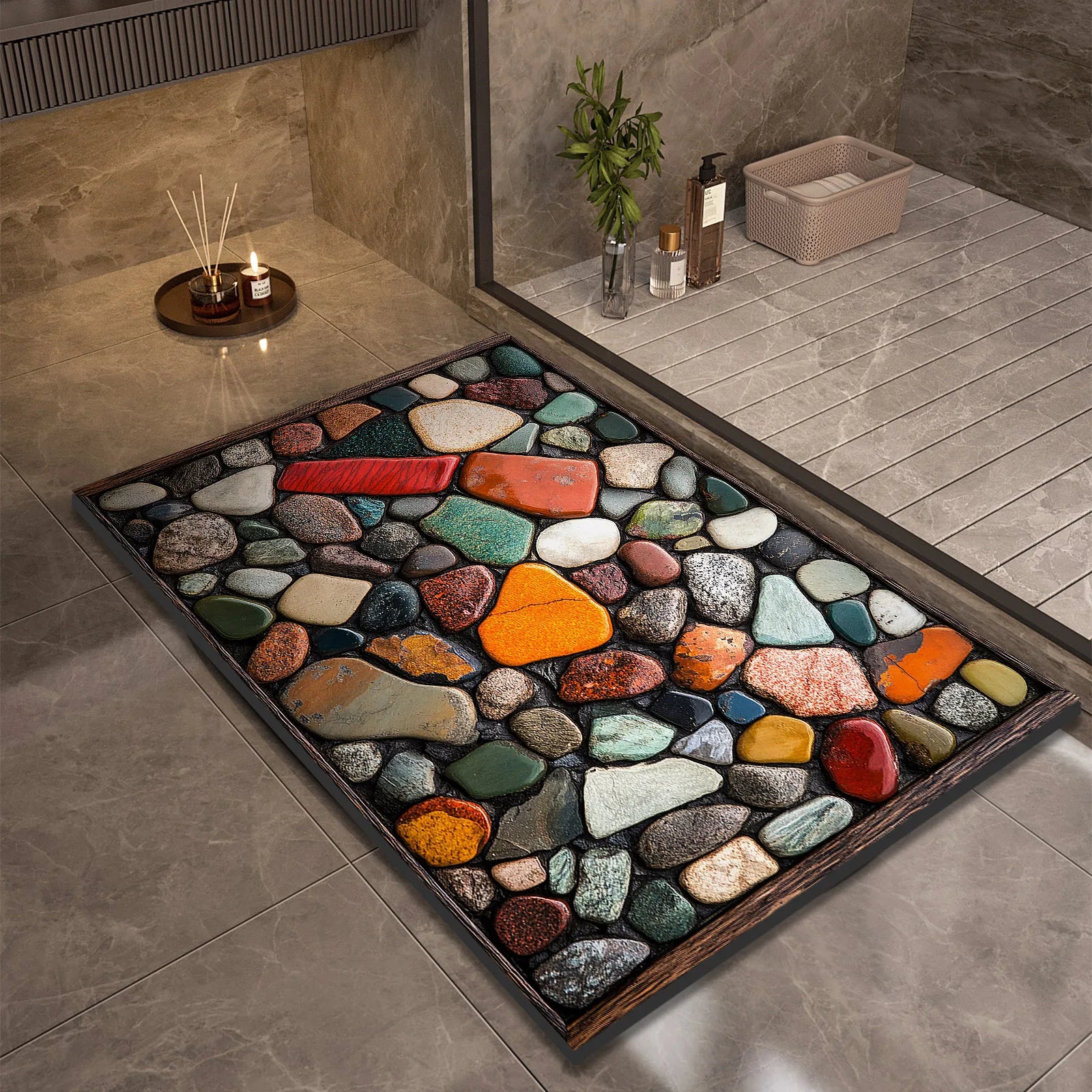 Stone Design Diatomite Bath Mat Bathroom Non-slip Shower Foot Mats Absorbent Quick Dry Toilet Rugs Carpet Doormat Washable