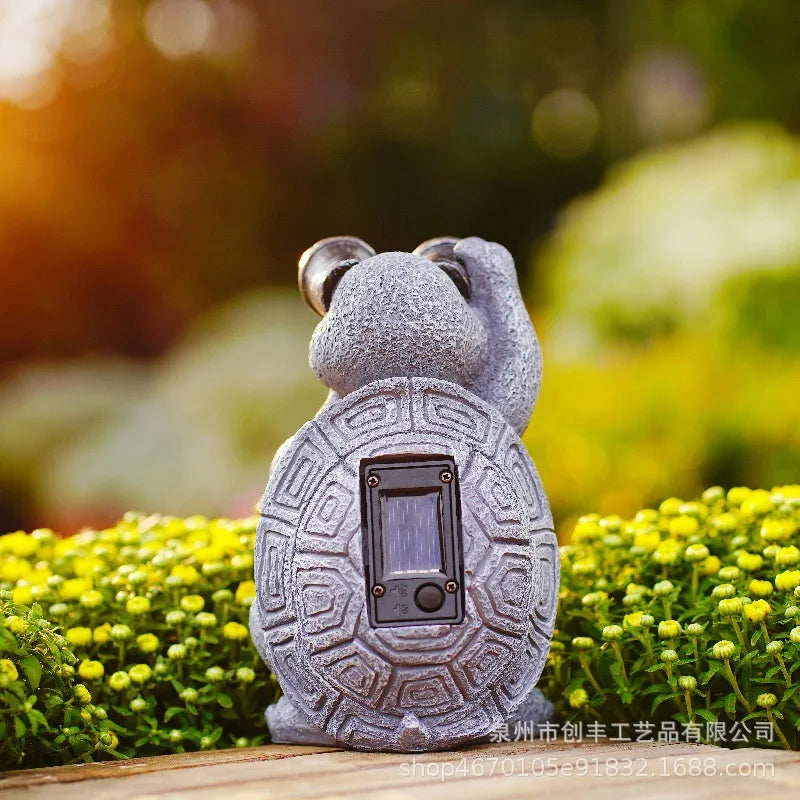 Solar Turtle Garden Statue — detail view