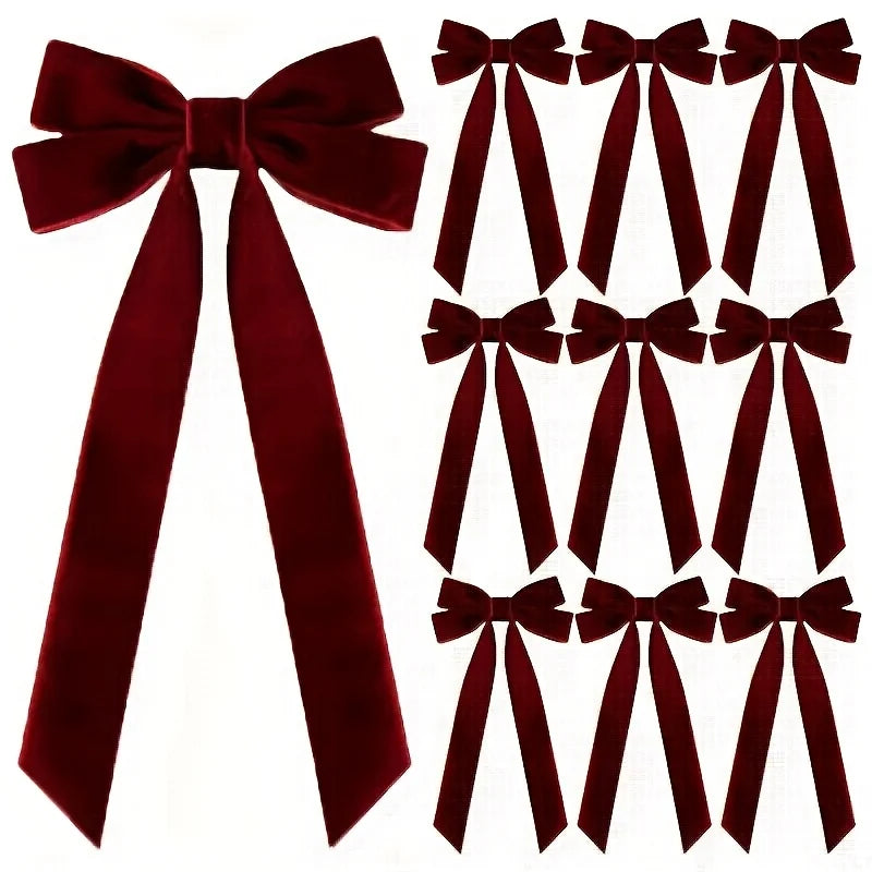 10-Piece Velvet Christmas Bow Set