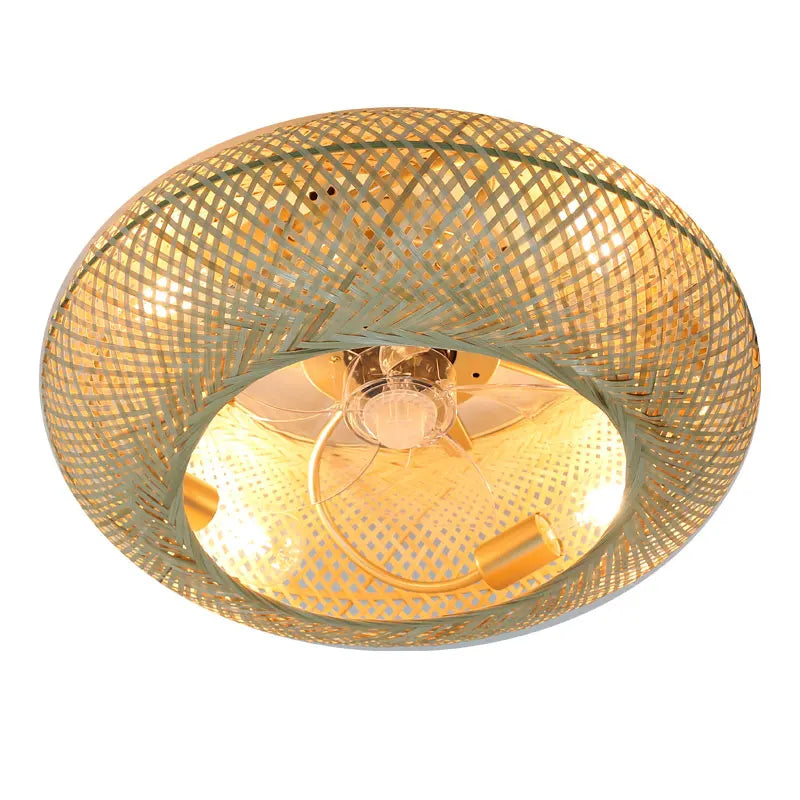 Bamboo Remote-Control Ceiling Fan with Light — detail view