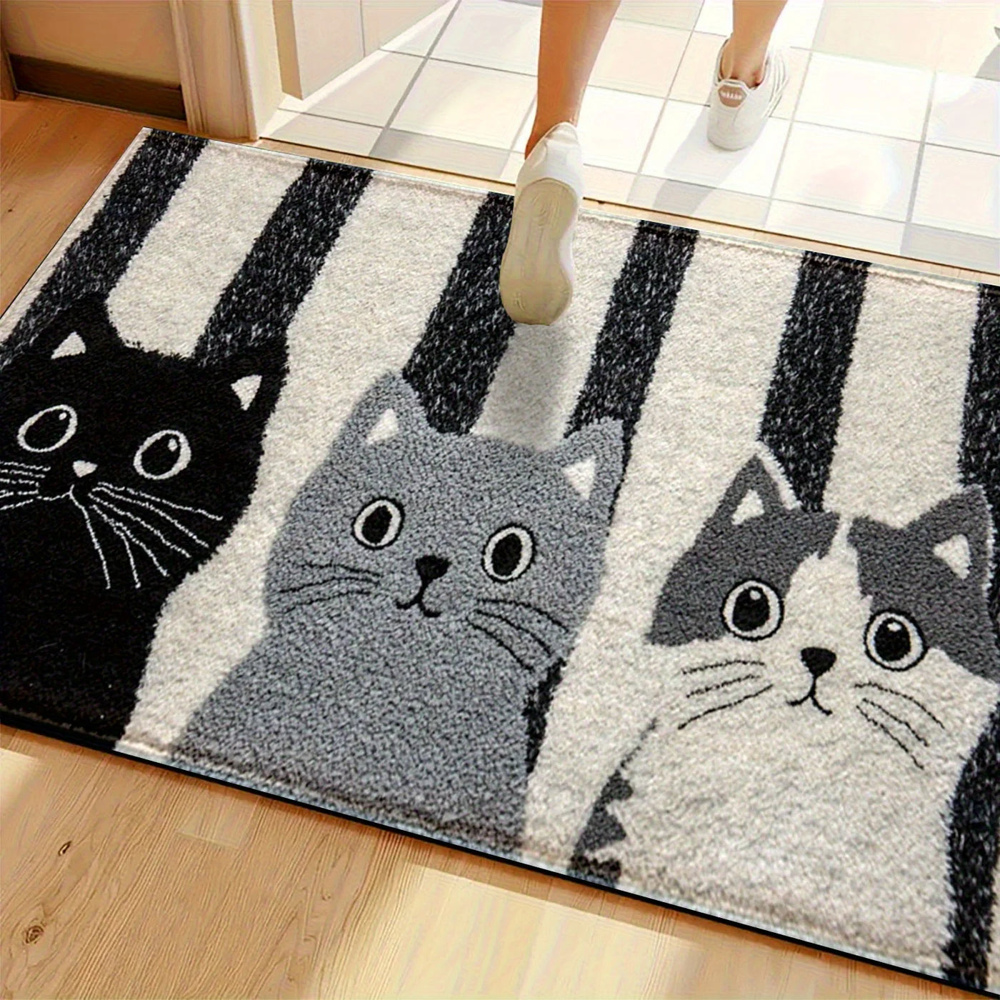 Striped Cat Waterproof Area Rug — additional view