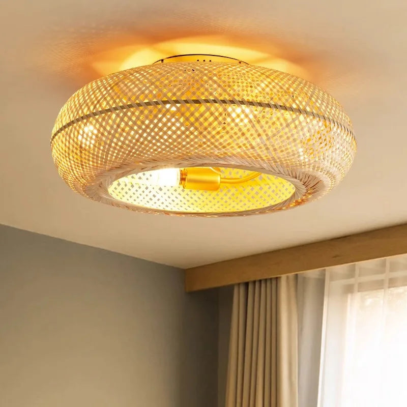 Bamboo Remote-Control Ceiling Fan with Light