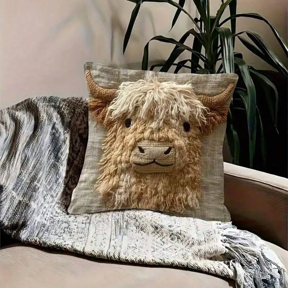 Highland Cow Throw Pillow Cover