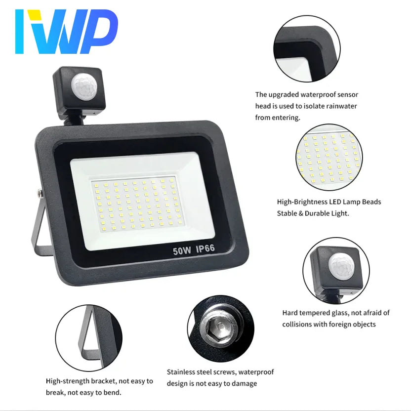 Waterproof Motion-Sensor Outdoor LED Floodlight