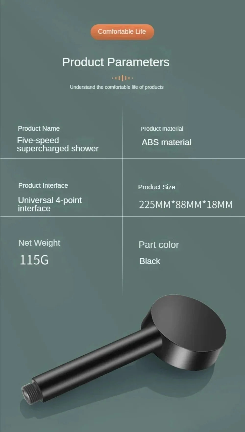 High Pressure Shower Head 5 Modes Adjustable Showerheads with Hose Water Saving One-Key Stop Spray Nozzle Bathroom Accessories