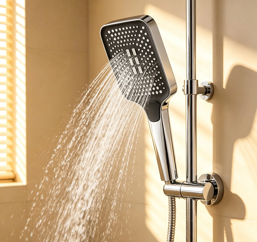 HTMCK Adjustable 3‑Mode High Pressure Shower Head, Large Flow Water‑Saving Rainfall Shower Head for Bathroom