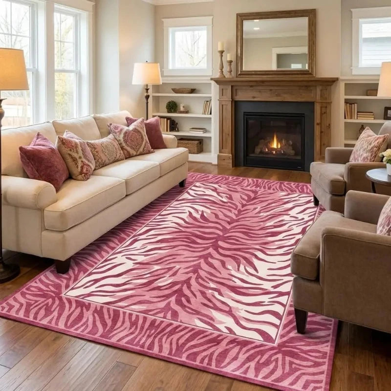 Pink Zebra Machine-Washable Area Rug — detail view