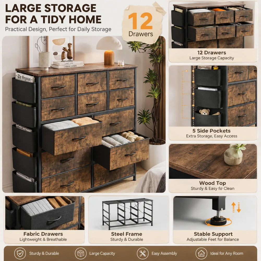 12-Drawer Fabric Storage Dresser