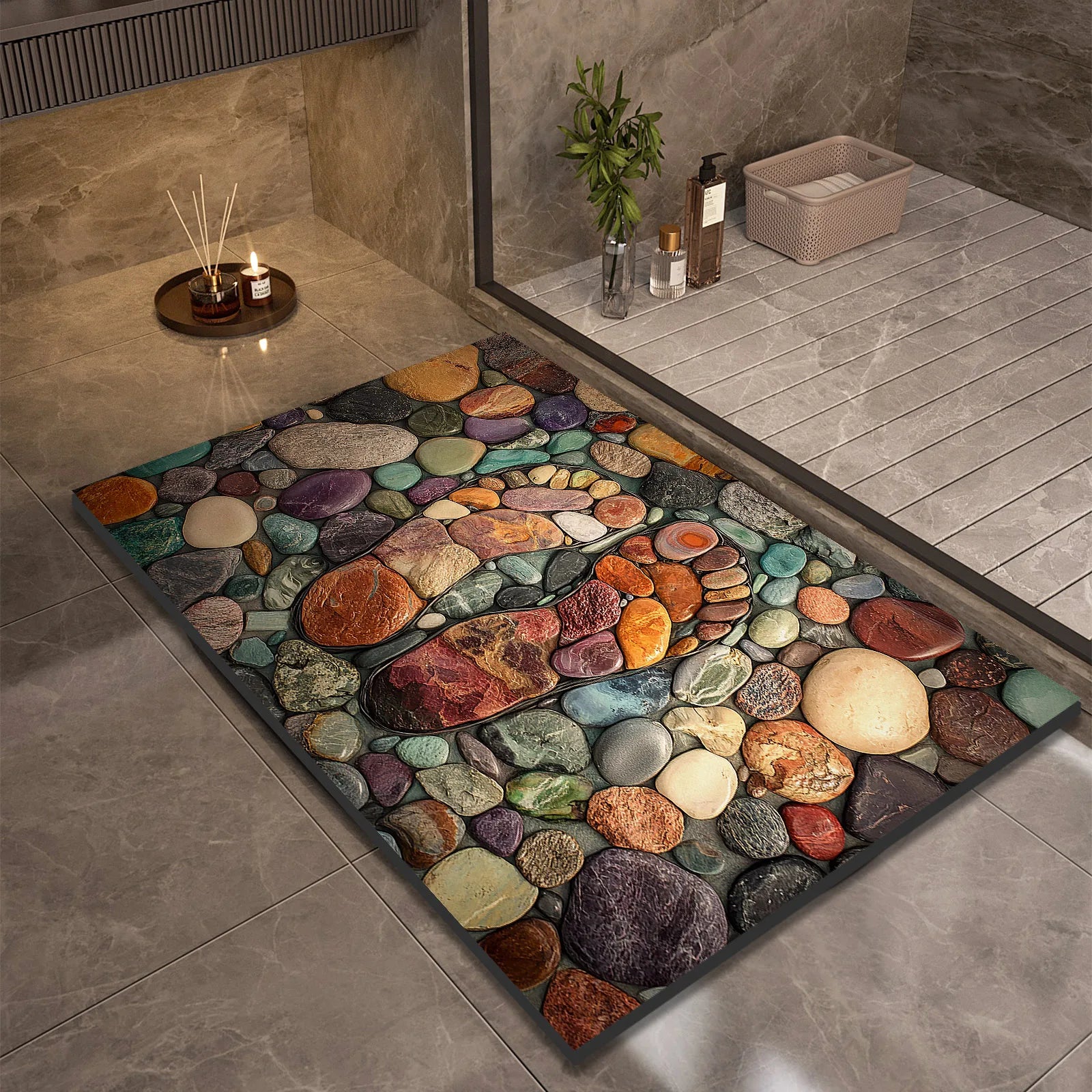 Stone Design Diatomite Bath Mat Bathroom Non-slip Shower Foot Mats Absorbent Quick Dry Toilet Rugs Carpet Doormat Washable