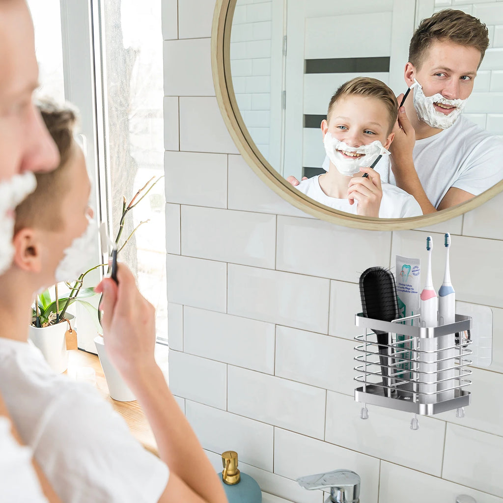Toothbrush Holders for Bathroom Stainless Steel Electric Toothbrush Holder Wall Mounted Shower Toothbrush Toothpaste Holder