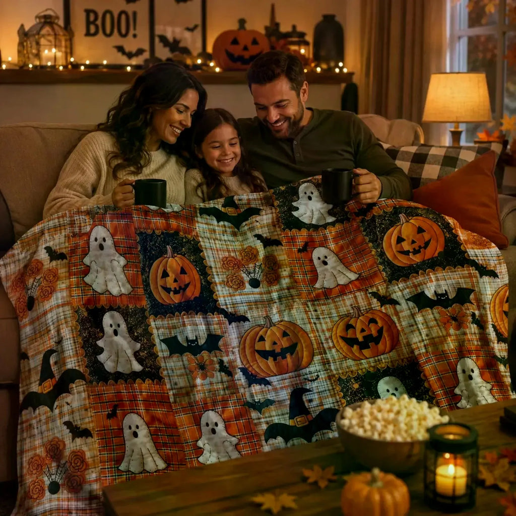 Halloween Patchwork Flannel Throw Blanket