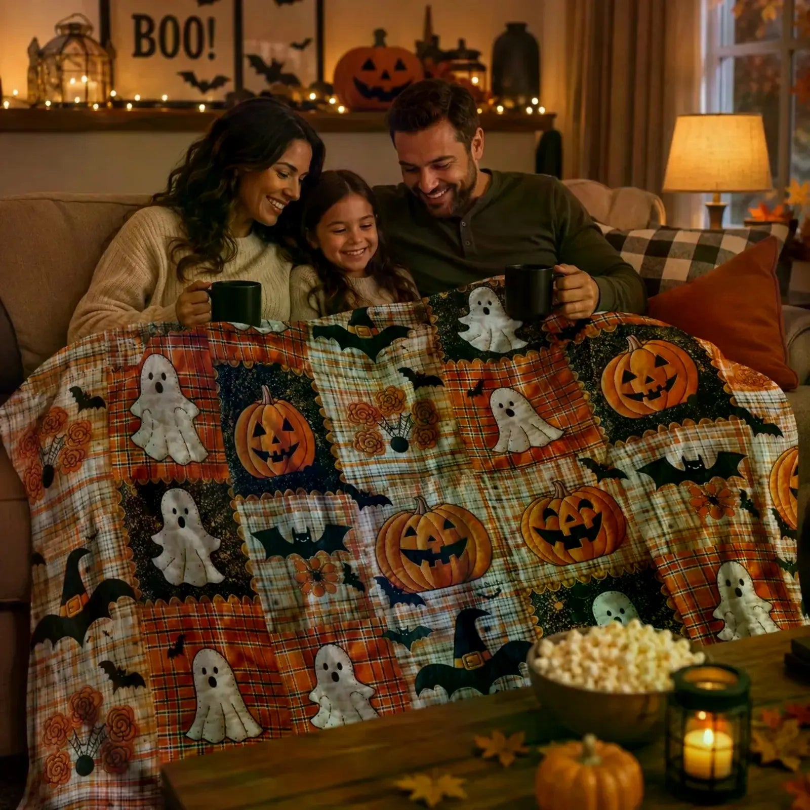 Halloween Patchwork Flannel Throw Blanket