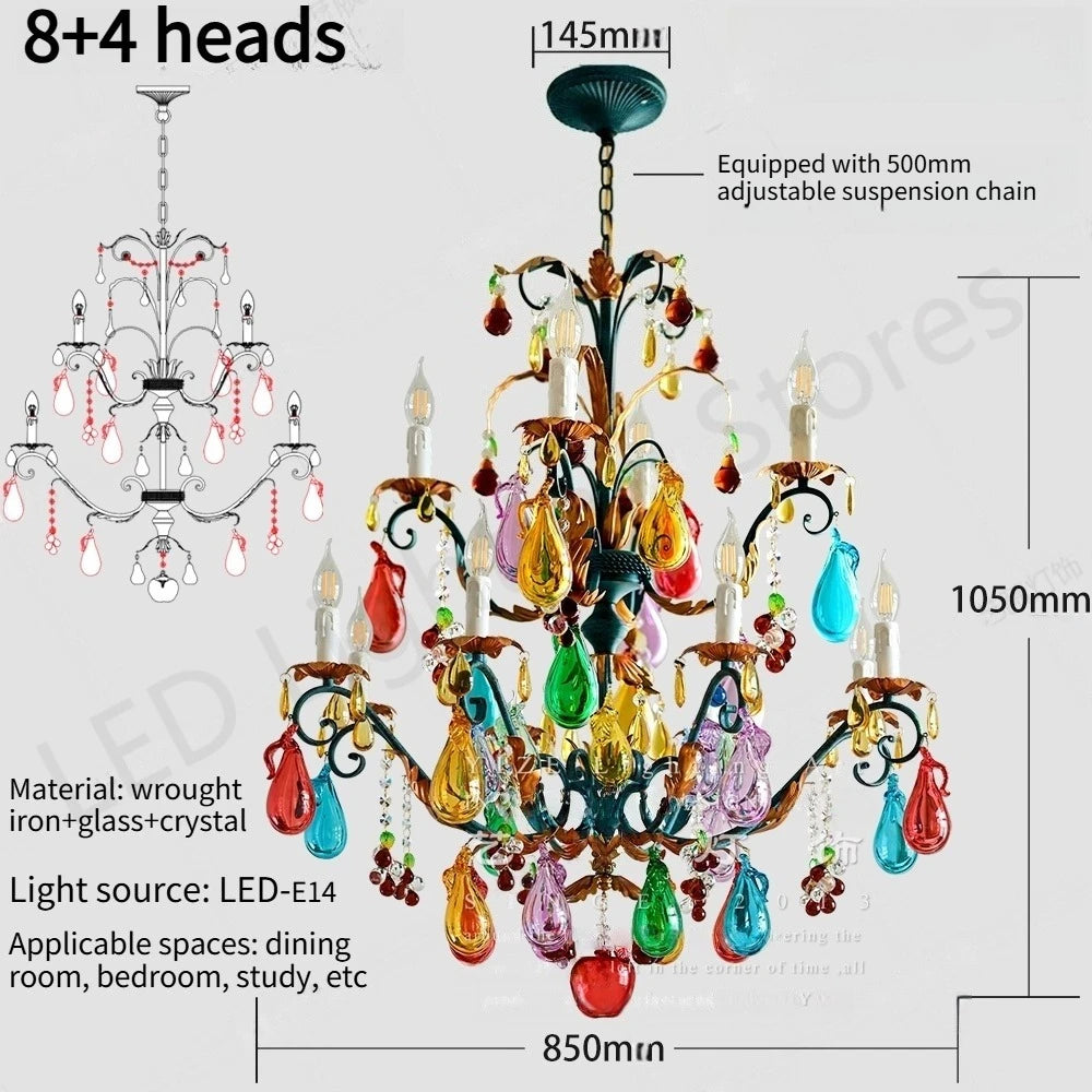 Murano-Style Multicolor Candle Glass Chandelier