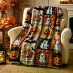 Halloween Patchwork Flannel Throw Blanket