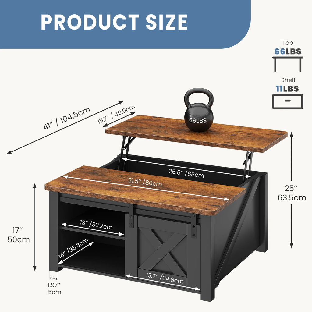 Lift-Top Square Coffee Table with Storage