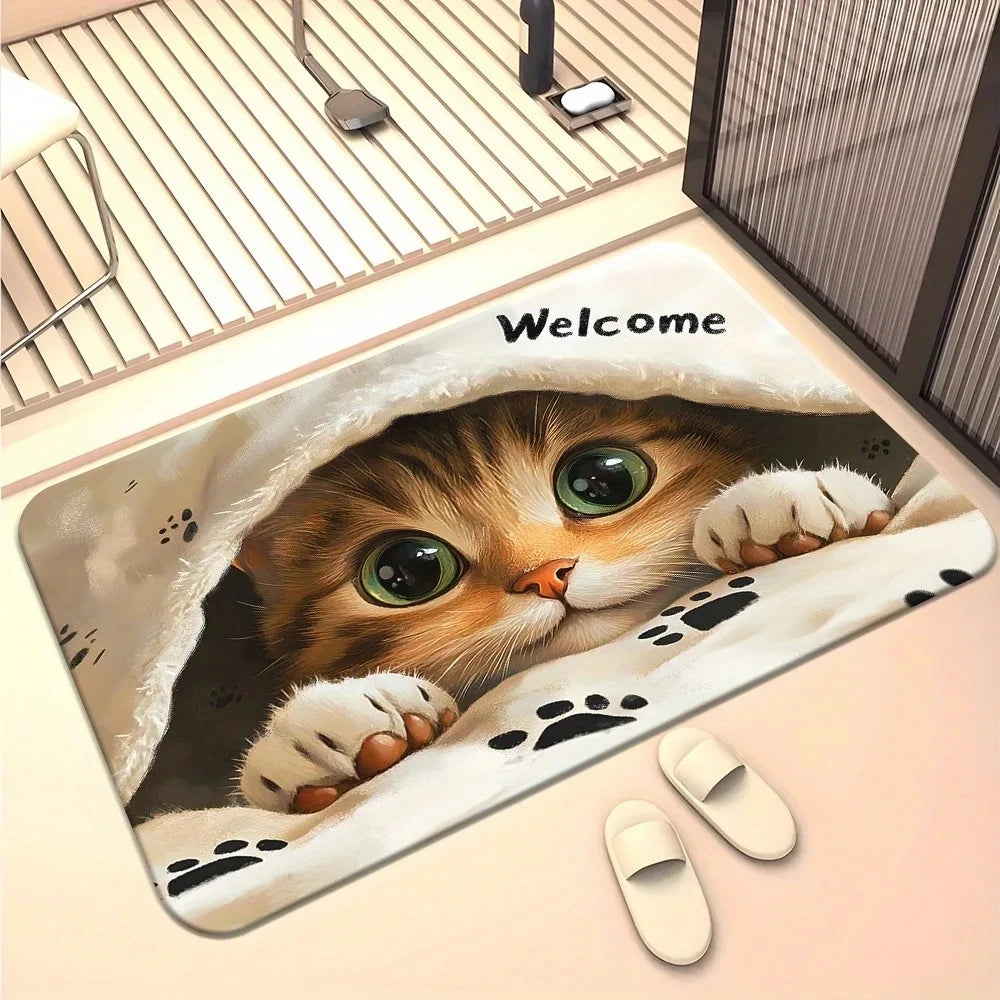 Kitten-Themed Easy-Clean Door Mat