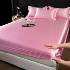 3 Pcs High End 100% Mulberry Silk Fitted Sheet Set with Pillowcase Luxury Solid Color Silk Bedsheet Soft Smooth Satin Bed Linen