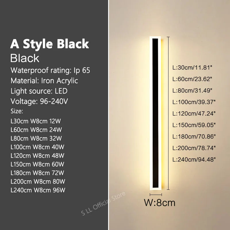 Long Strip Waterproof Outdoor LED Wall Light