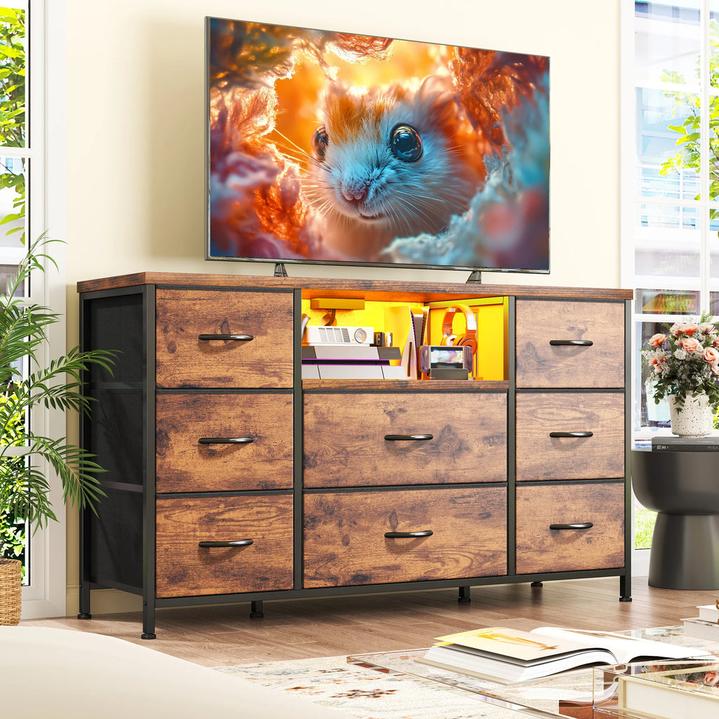 8-Drawer Media Dresser with Charging Station