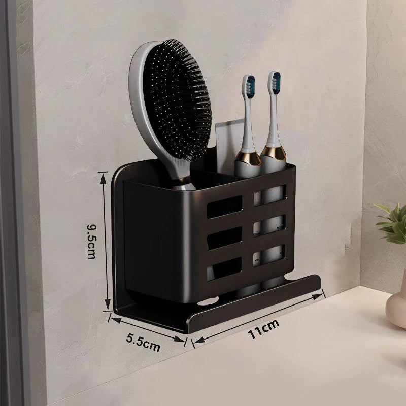 Aluminum Multifunctional Washbasin Storage Tube Toothbrush Razor Storage Rack Wall-mounted Bathroom Shelves Bathroom Supplies
