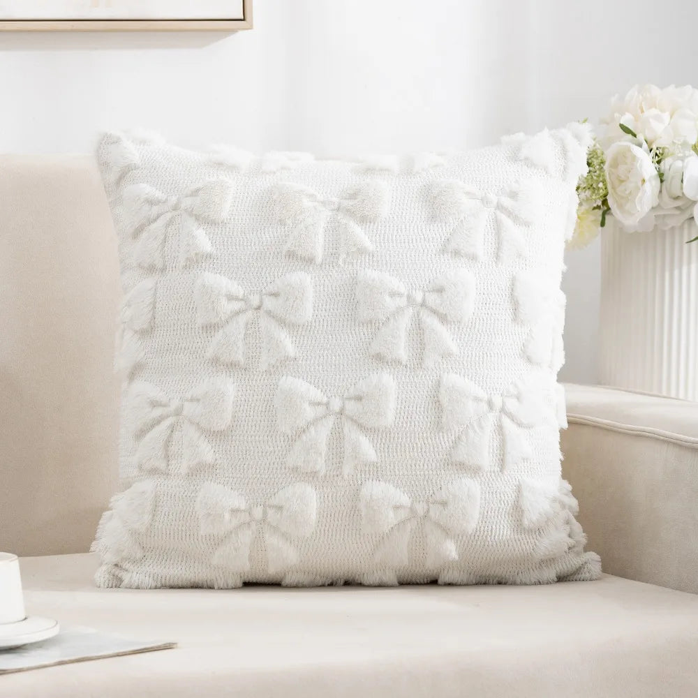 Bunny Bow & Daisy Plush Pillow Cover