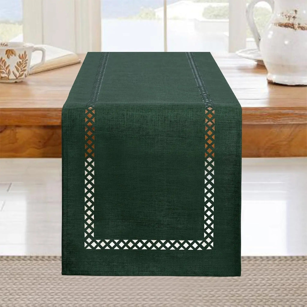 Modern Table Runner Linen Table Runner Washable Openwork Design Ideal for Holiday Party Decor,Dining Table,Restaurant, Christmas