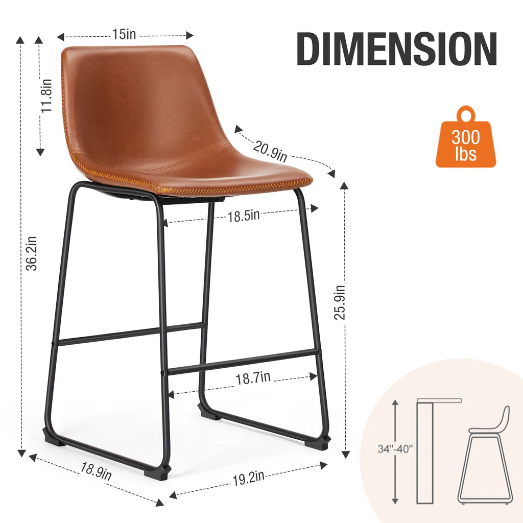 Set of 2 PU Leather Counter Stools