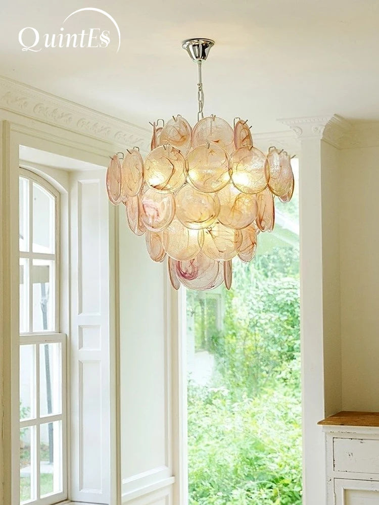 Murano-Style Pink Glass Chandelier