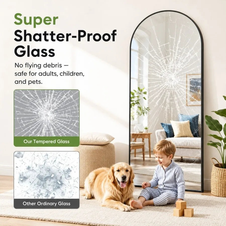 71-Inch Black Arched Floor Mirror