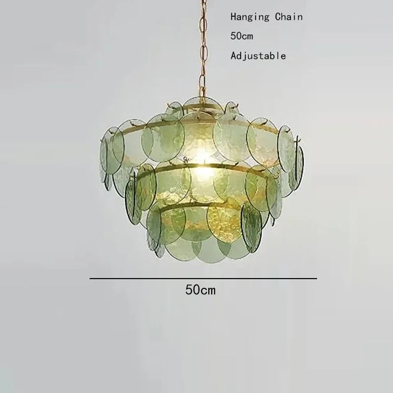 Murano-Style Green & Amber Cut-Glass Disc Chandelier