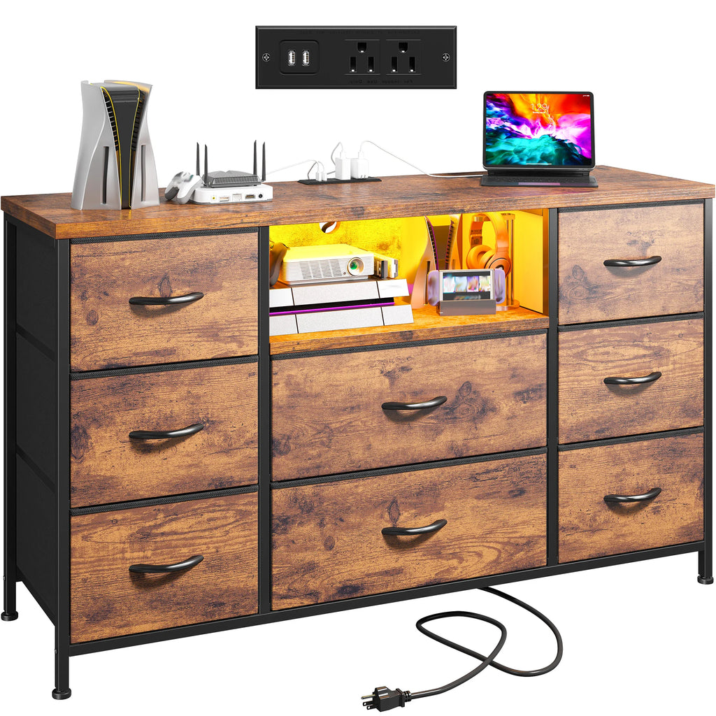 8-Drawer Media Dresser with Charging Station