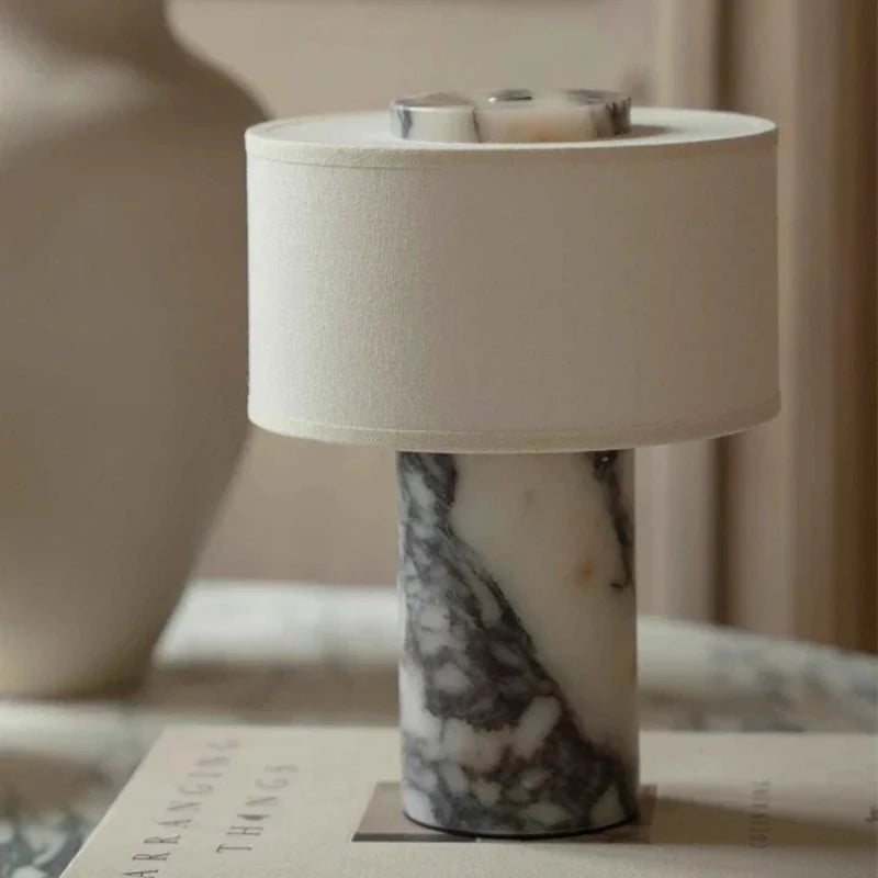 Retro Luxury Beside Lamp Natural Marble Table Fabric