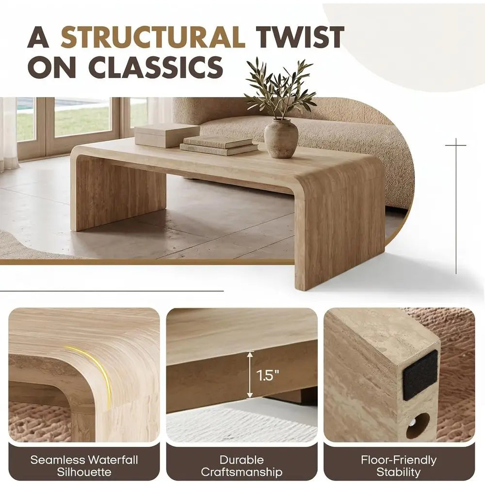 47-Inch Travertine Waterfall Coffee Table