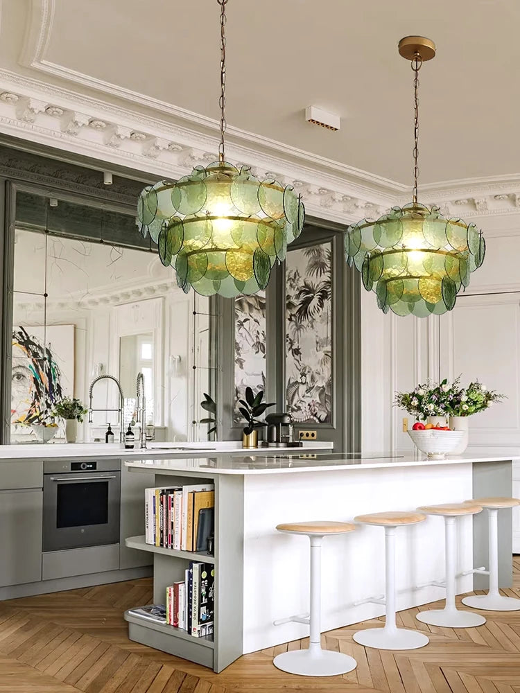 Green & Amber Cut-Glass LED Chandelier
