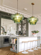 Green & Amber Cut-Glass LED Chandelier